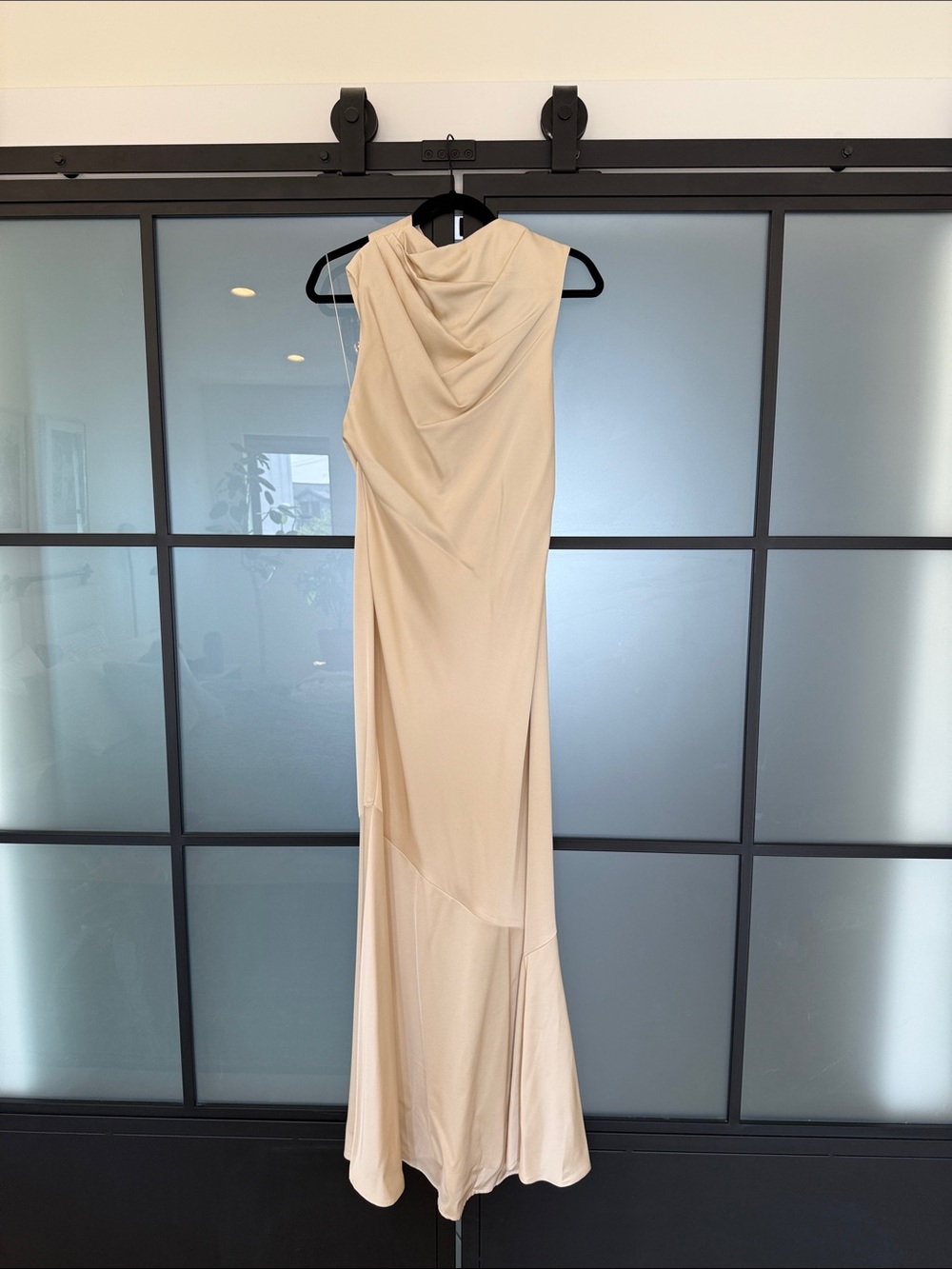 Elegant Cream Maxi Dress with Draped Neckline
